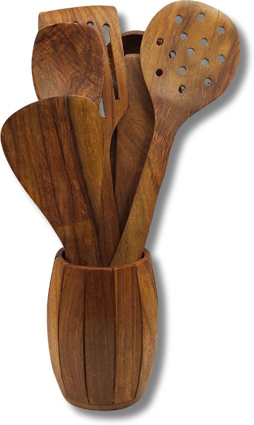 kitchenest Wooden Cutlery Set – 7 Kitchen Tools with Holder | Natural Sheesham Wood | Wooden Cutlery Set-picture-1