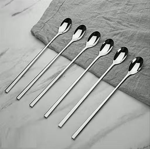 fanqew Long Handle Soda Stainless Steel Coffee Spoon Set (Pack of 6) Disposable Stainless Steel Cutlery Set-picture-27