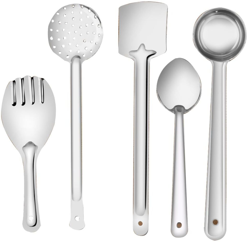 Cooking Spoon for Daily use Kitchen Includes Spatula, Ladle, Skimmer Disposable Stainless Steel Serving Spoon, Salad Spoon, Dessert Spoon Set-image-31