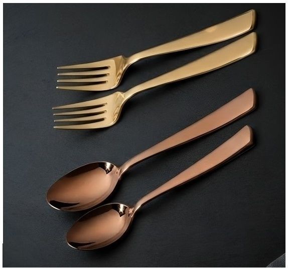 Spoon & Fork Set | Rose Gold Mirror Finish |2 Dinner Spoons + 2 Dinner Forks Stainless Steel Cutlery Set-image-46