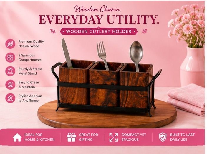 Eco Friendly Wooden Kitchen Cutlery Storage Holder Wooden Cutlery Set-image-40