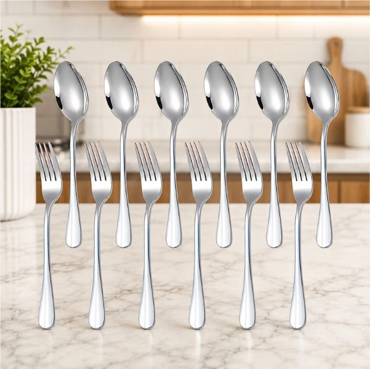 Vasudev Premium Spoon & Fork Set, Mirror Finish Cutlery Combo for Dining Stainless Steel Cutlery Set-image-18
