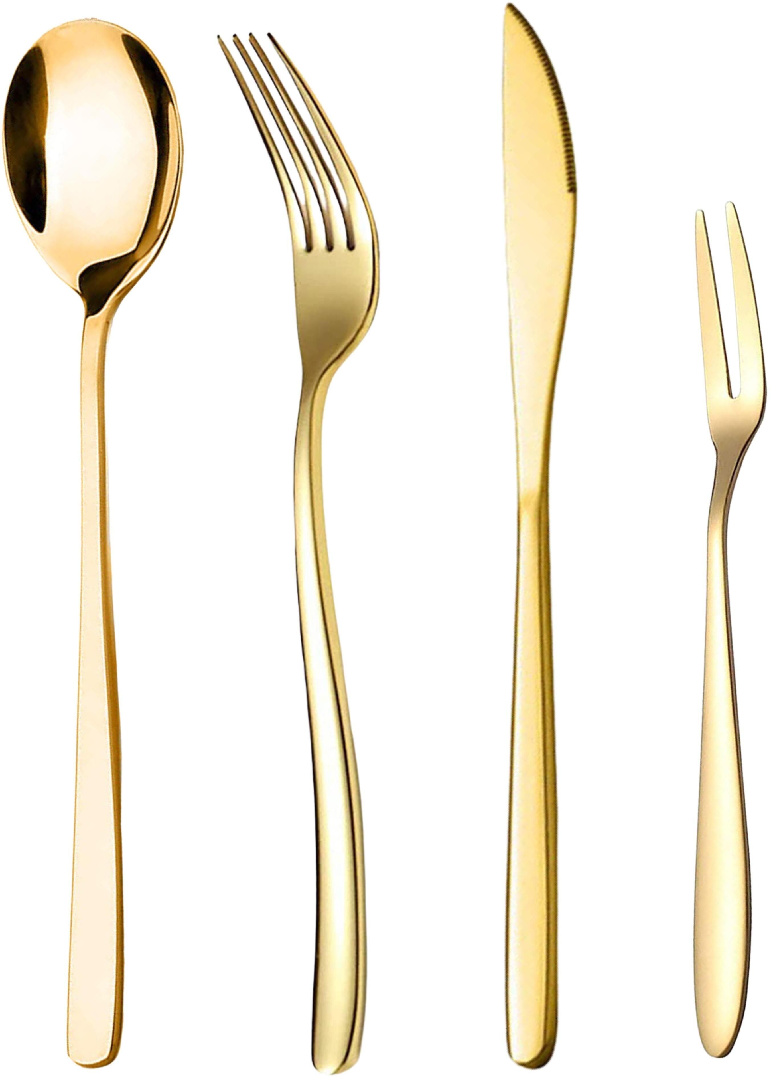 yelona Set of 4 Luxury Golden Flatware Set Spoon | Fork | Steak Knife & Fruit Fork Stainless Steel Cutlery Set-picture-15