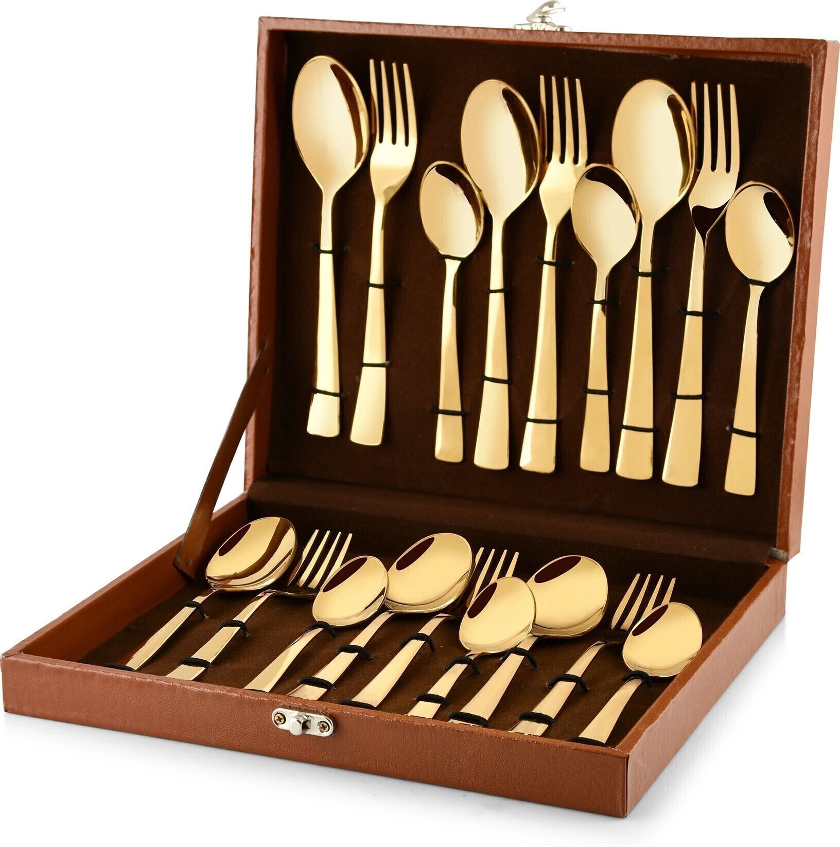 FnS Alexa 18 pcs cutlery set with Leatheratte Box Stainless Steel Cutlery Set-image-5