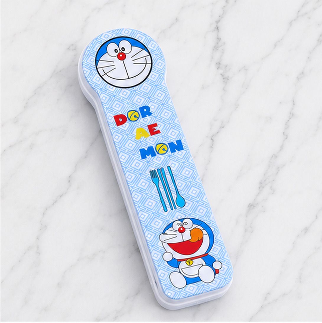 DORAEMON STYLE KIDS SPPON FORK CHOPSTICK SET Stainless Steel Cutlery Set-image-46
