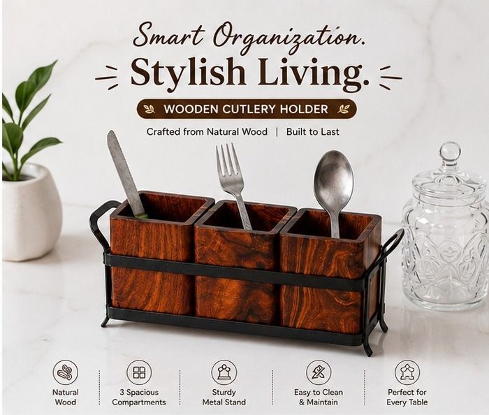 Wooden Condiment Basket for Kitchen Wooden Cutlery Set-image-7