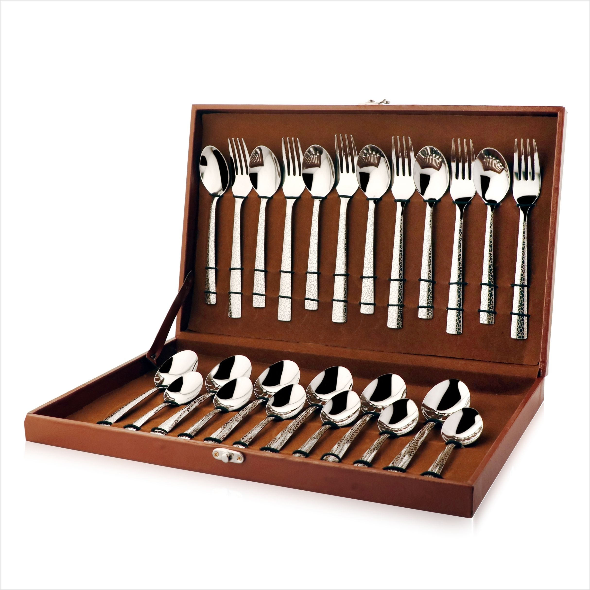 fns Montavo Pebble Premium Laser Engraved 24 pcs cutlery set with leathrite box Stainless Steel Cutlery Set-picture-17