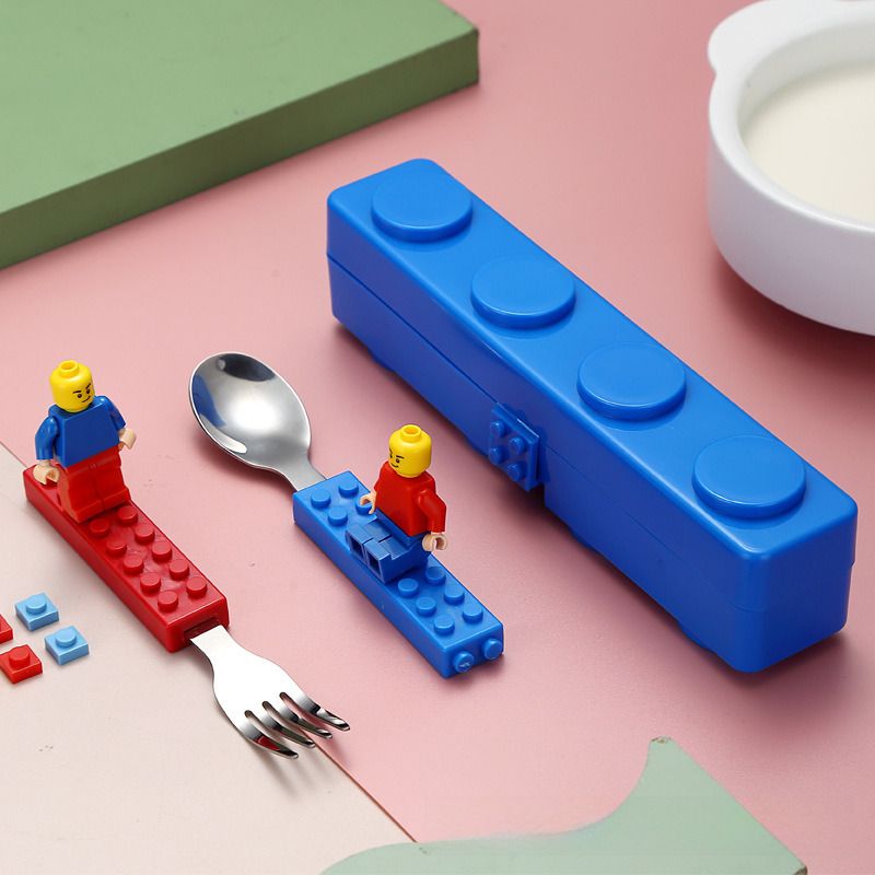 Kids Funny Fork Spoon Set,best gift your child and spoon with 2 cartoon block Disposable Plastic, Stainless Steel Cutlery Set-image-20