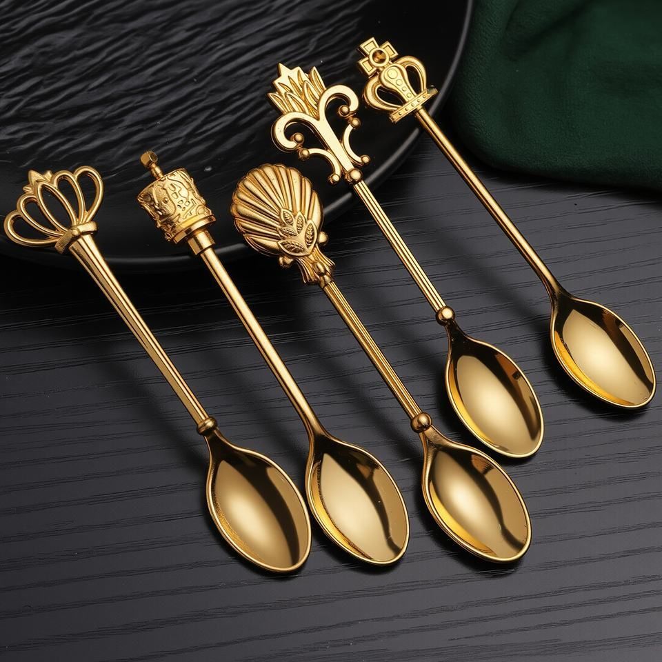 comfystyle King Spoon Royal Vintage Design Stainless Steel Coffee Spoon Dessert Spoon Tea Steel Cutlery Set-picture-11