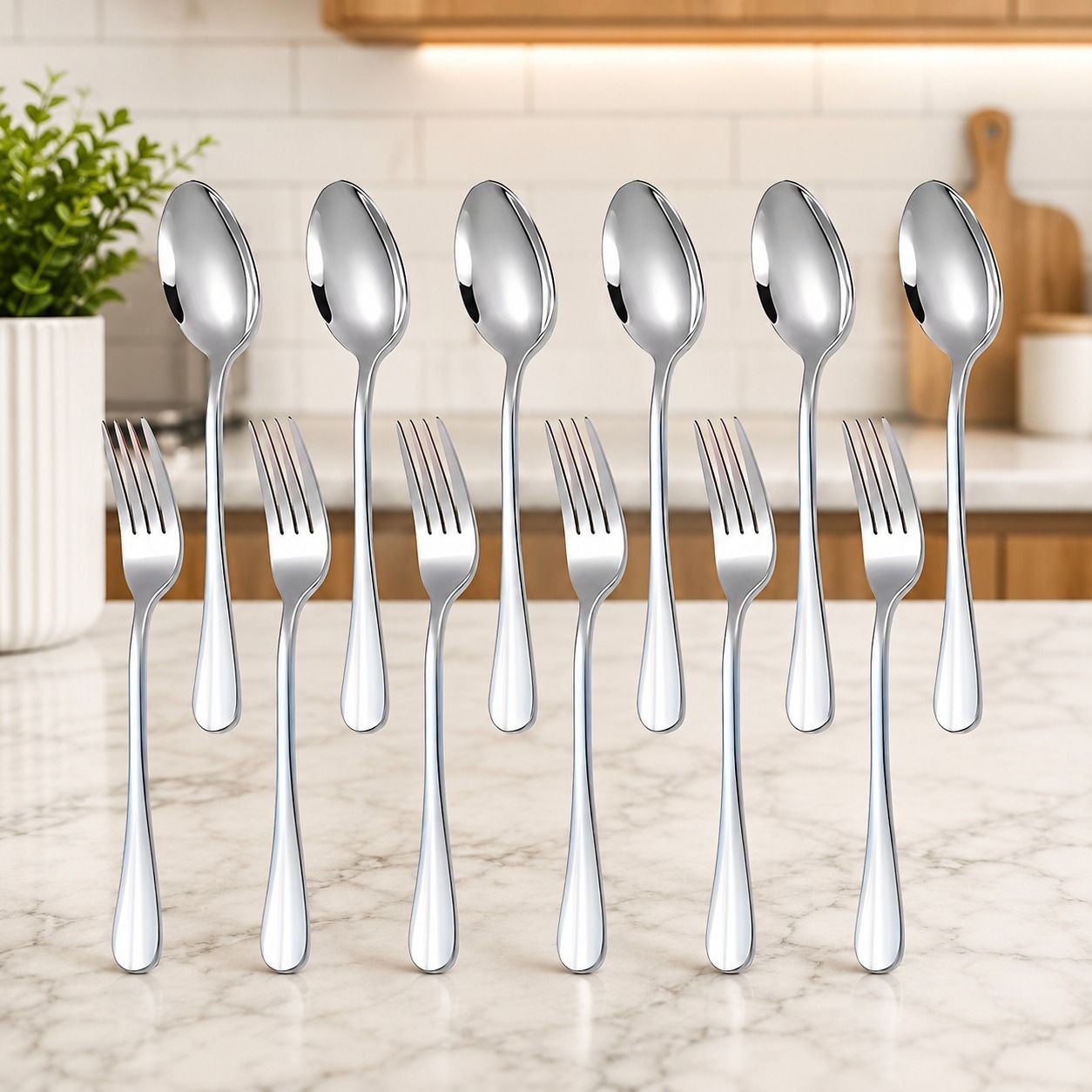 6 Table Spoons, 6 Dinner Forks Stainless Steel Cutlery Set-image-23