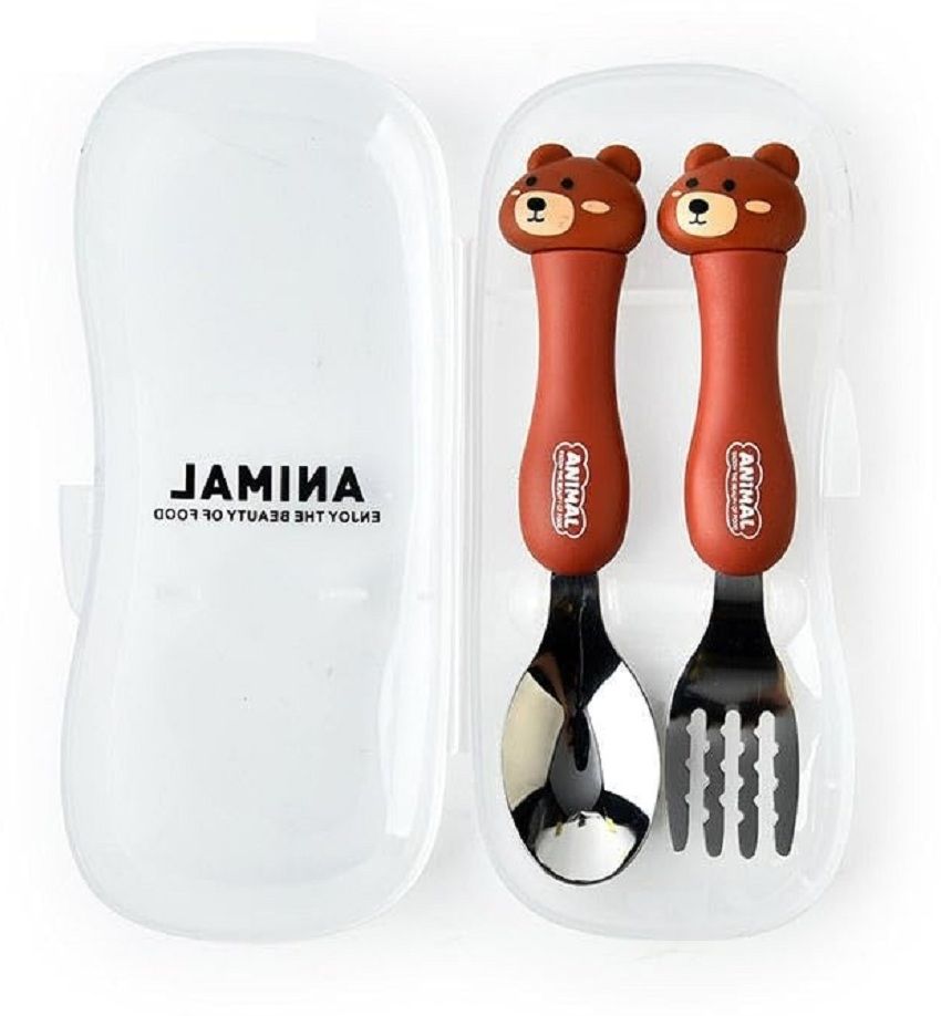 SUS304 Stainless Steel Cutlery Cute Fork Spoon 2 pcs Set with Travel Storage Box Stainless Steel Cutlery Set-image-12