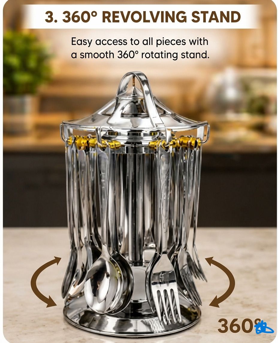 Vision-Cutlery stand with 25 spoons Stainless Steel Cutlery Set-image-0