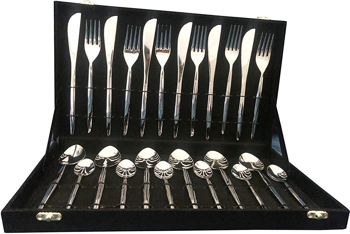 Cutlery Set Pack of (6 Desert Spoon + 6 Fork + 6 Knife + 6 Tea-Spoon) Stainless Steel Cutlery Set-image-36