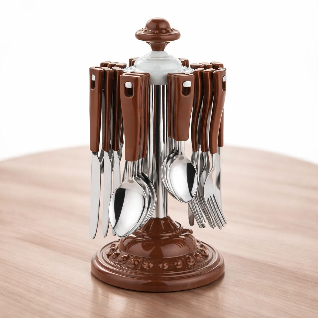 24 Pcs Stainless Steel Cutlery Set with Spoon Fork Knife | Kitchen Dining Set Stainless Steel, Plastic Cutlery Set-image-2