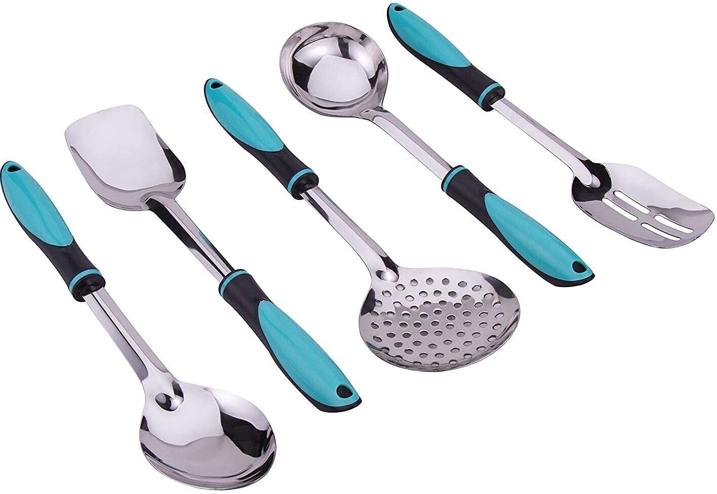 Serving And Cooking Spoons Set of 5 pc, Stainless Steel, Plastic Cutlery Set-image-21