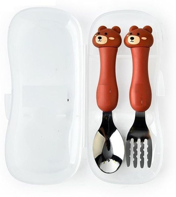 homfel Kids Spoon & Fork Set Stainless Steel | Baby Cutlery Set (1 Spoon + 1 fork) Plastic, Stainless Steel Cutlery Set-picture-4