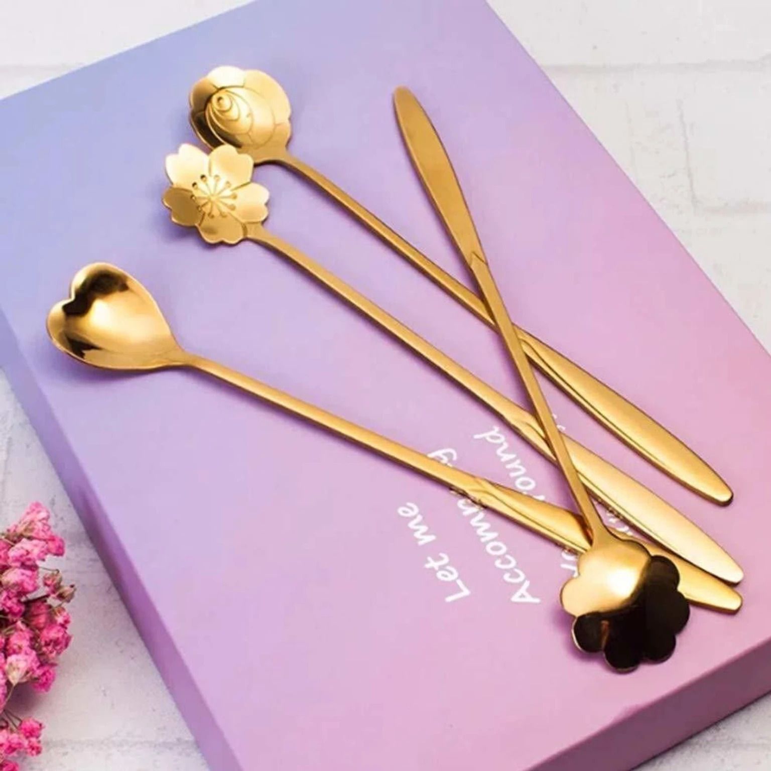 Luxury Golden Stainless Steel Flower Shape Coffee Spoon Set (Pack of 1) Stainless Steel Cutlery Set-image-26