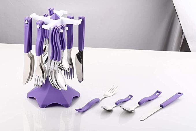 24 PCS KITCHEN ITEMS WITH 1 STAND Disposable Plastic Cutlery Set-image-1