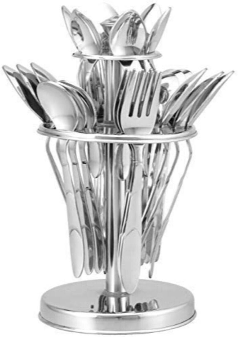 25 Pcs Blossom Cutlery Set With Stand For Home & Kitchen, Dining Table Spoon Set Stainless Steel Cutlery Set-image-39