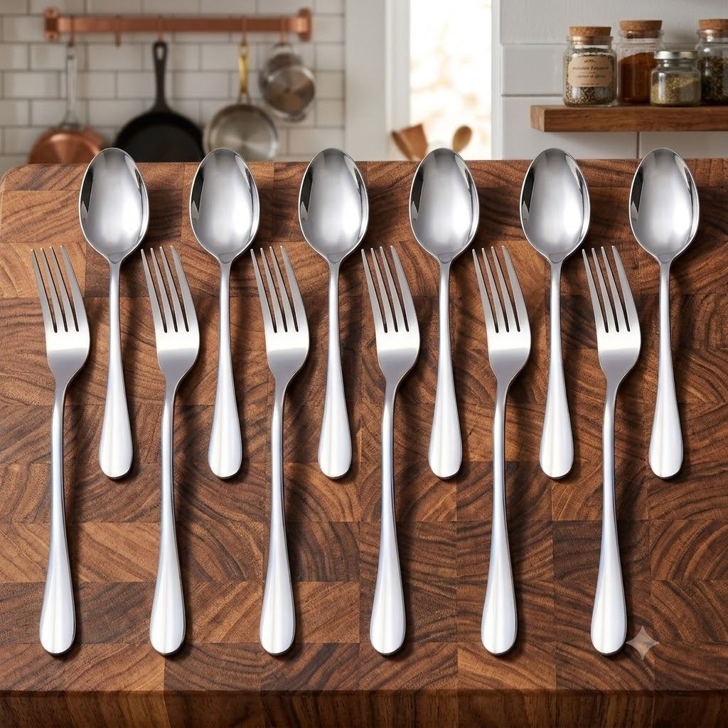 haniza 6 Dinner Spoons & 6 Dinner Forks Stainless Steel Cutlery Set-picture-42