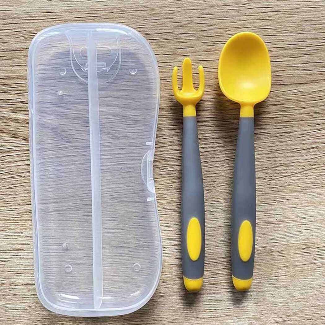 al atash 2Pcs Flexible Bendable Infant Baby Fork & Spoon Set, Toddler Training Utensils Silicone Cutlery Set-picture-5