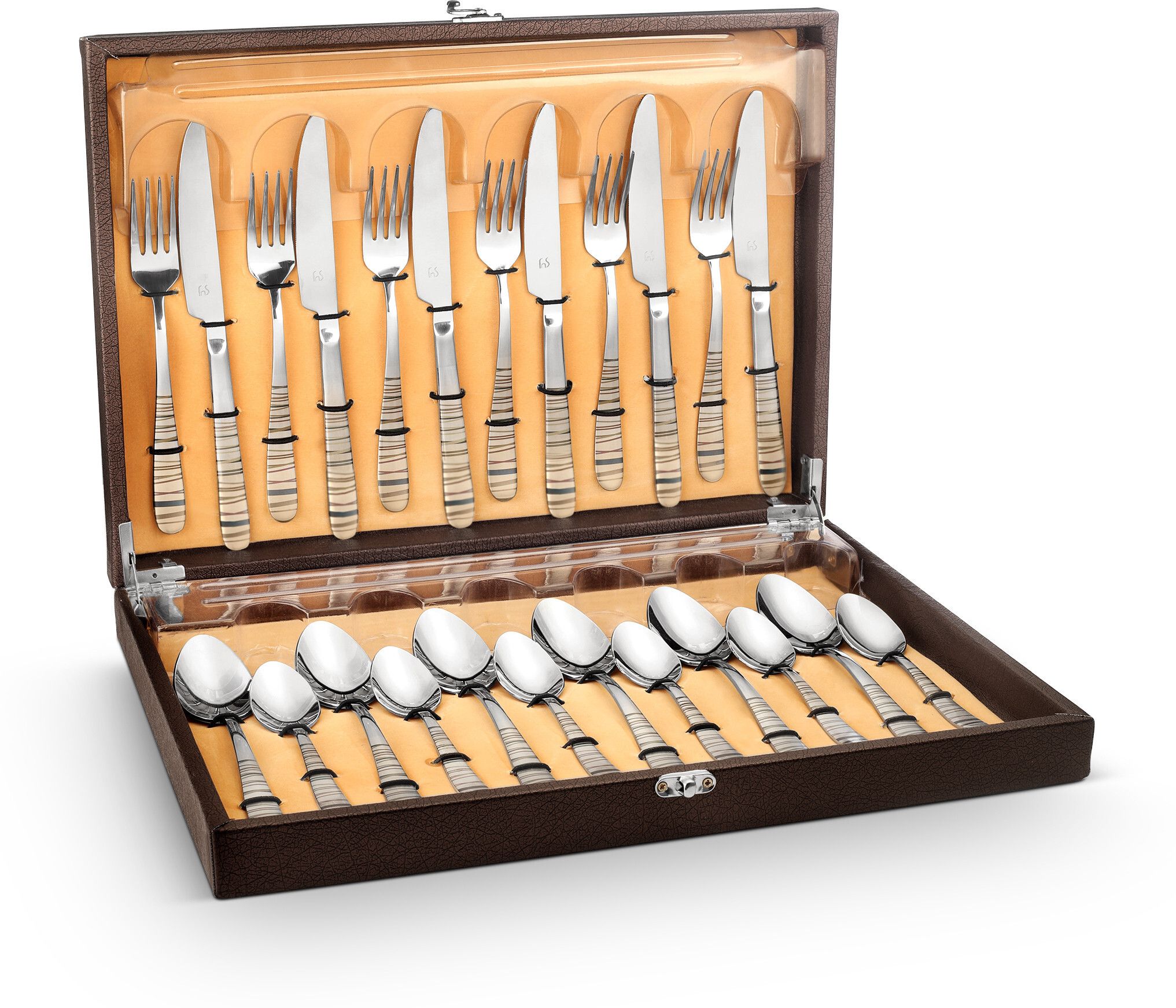 FnS Navia Stainless Steel 24 pcs Cutlery Set with Leatherette Box Stainless Steel Cutlery Set-picture-11