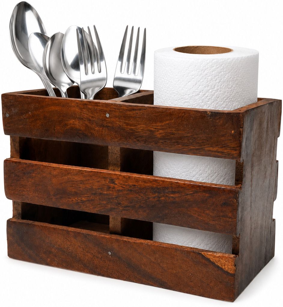 Premium Wooden Kitchen Utensil Holder | Spoon & Spatula Organizer Wooden Cutlery Set-image-5