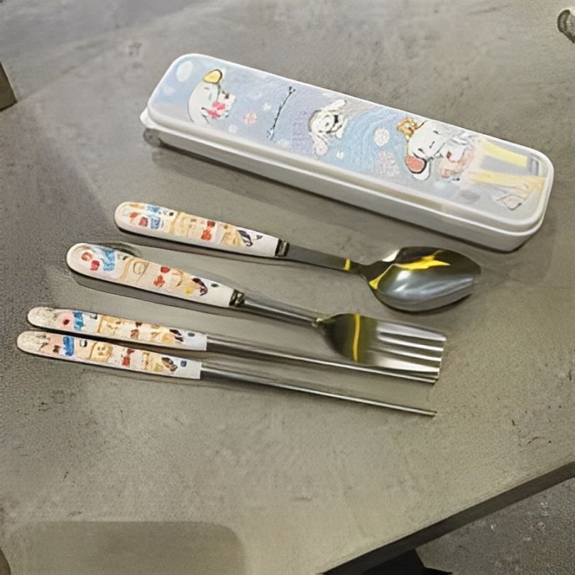 Cinnamoroll Cartoon Print Spoon, Fork & Chopsticks with Storage case for kids Stainless Steel, Plastic Cutlery Set-image-11