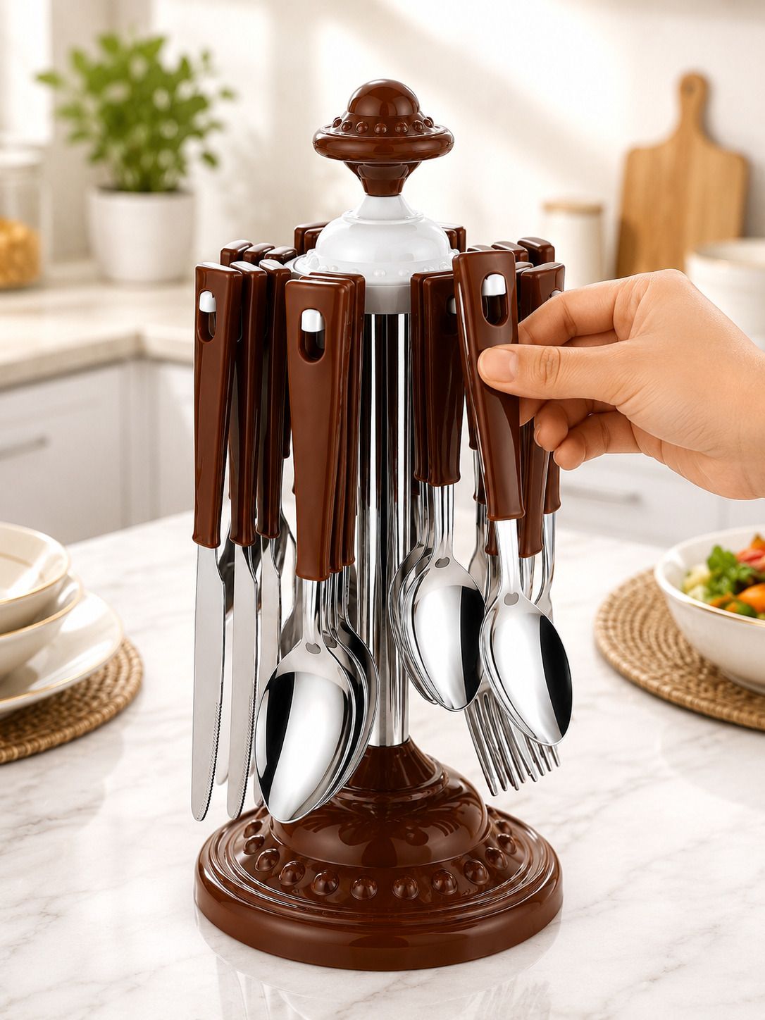 Premium Stainless Steel Cutlery Set Of 24 with Stand Stainless Steel, Plastic Cutlery Set-image-29