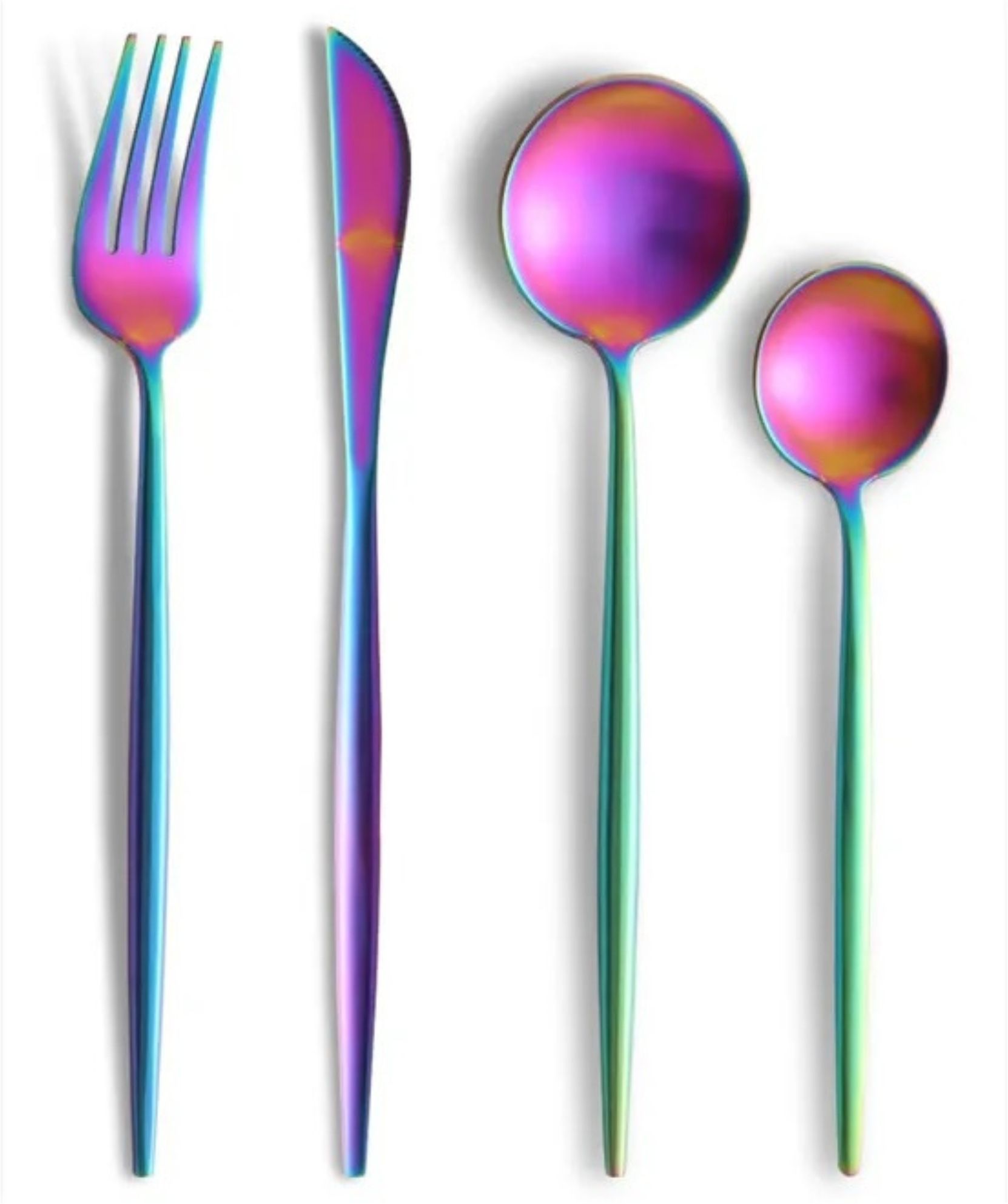 kitchantique Rainbow Silverware Set | 4-Piece Flatware For Dinner, Camping & Gifting Stainless Steel Cutlery Set-picture-24