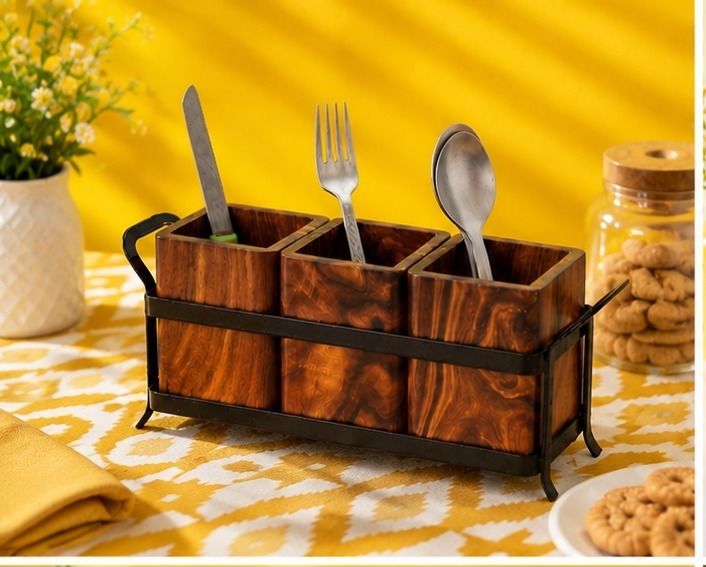premium wooden kitchen table storage holder stand wooden cutlery set