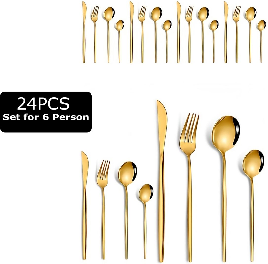bonzeal 24 Pieces Stainless Steel Premium Gold Cutlery Set Stainless Steel Cutlery Set-picture-31