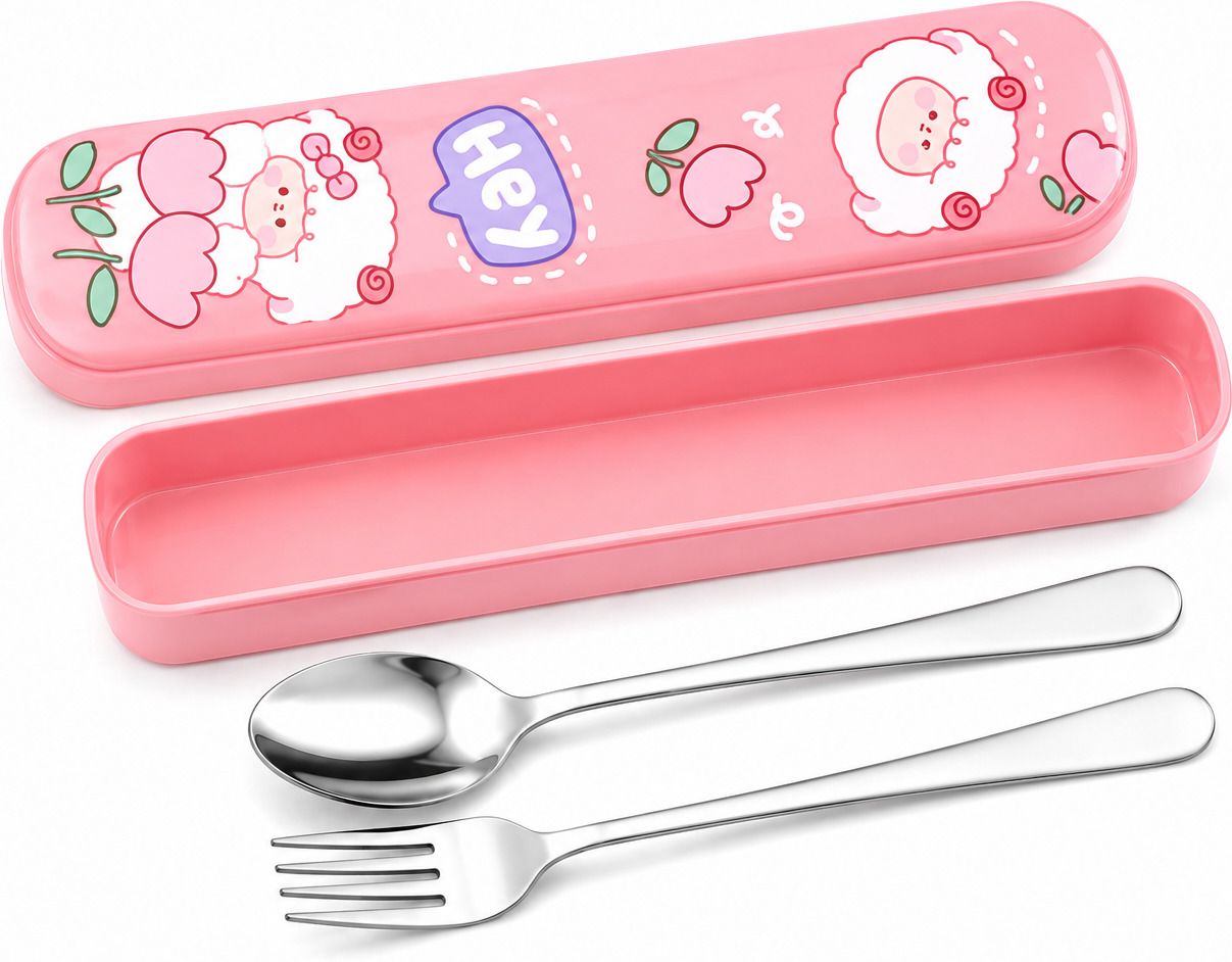 Cute Pink Travel Cutlery Set with Spoon, Fork and Storage Case Stainless Steel Cutlery Set-image-15