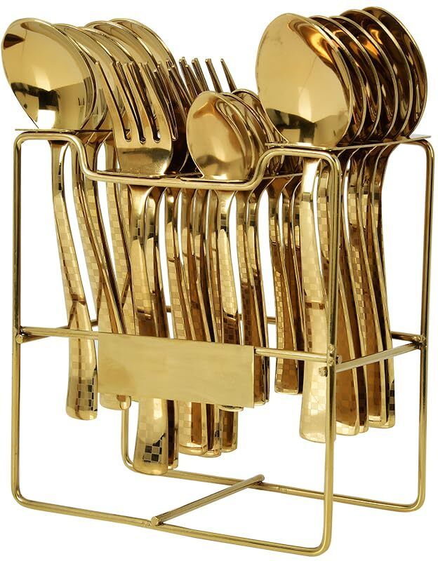 Empress Stainless Steel Golden 24-Piece Cutlery Set Disposable Gold Plated Cutlery Set