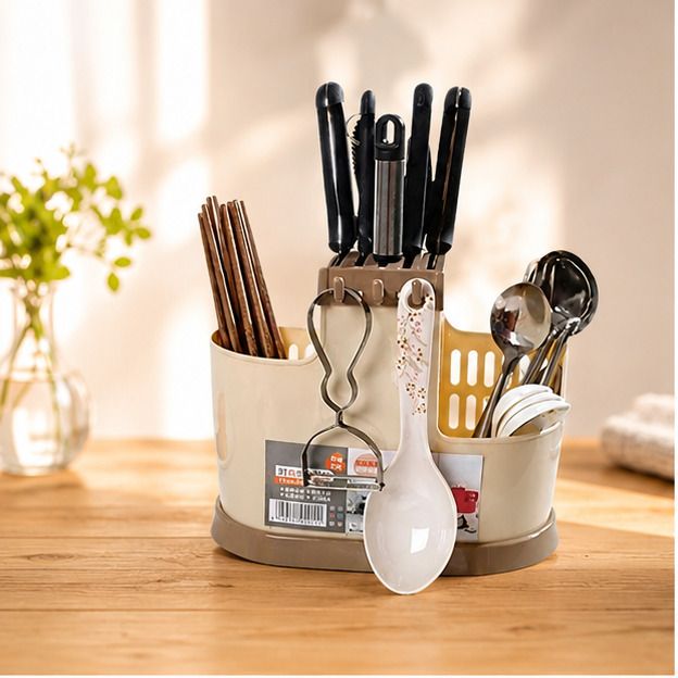 Kitchen Spoon & Cutlery Stand | Multi Use Utensil Storage Basket Plastic Cutlery Set-image-0