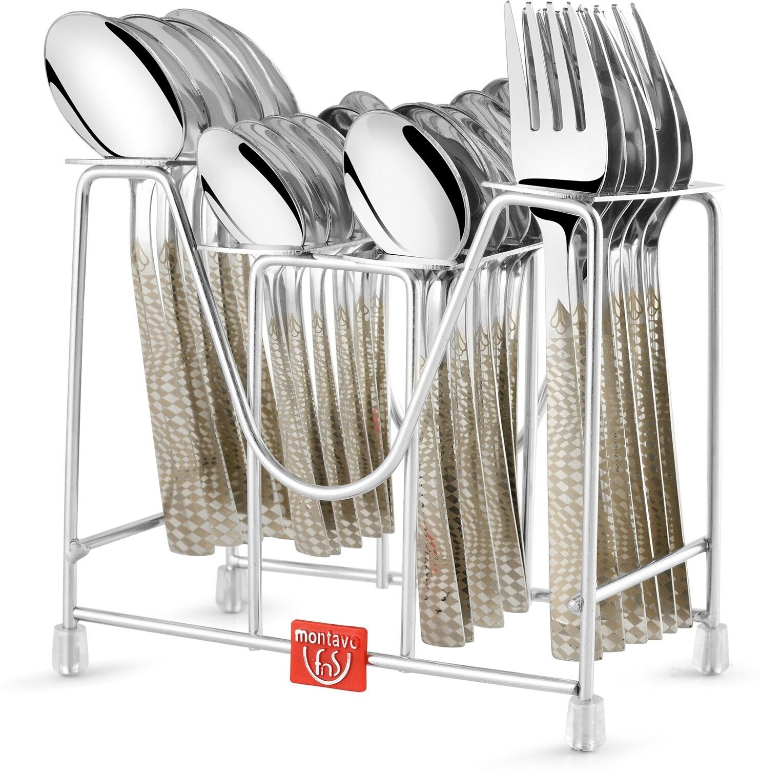 fns Montavo Lush -6 Dinner Spoons, 6 Forks, 6 Baby Spoon and 6 Teaspoon & 1 Stand Stainless Steel Cutlery Set-picture-22
