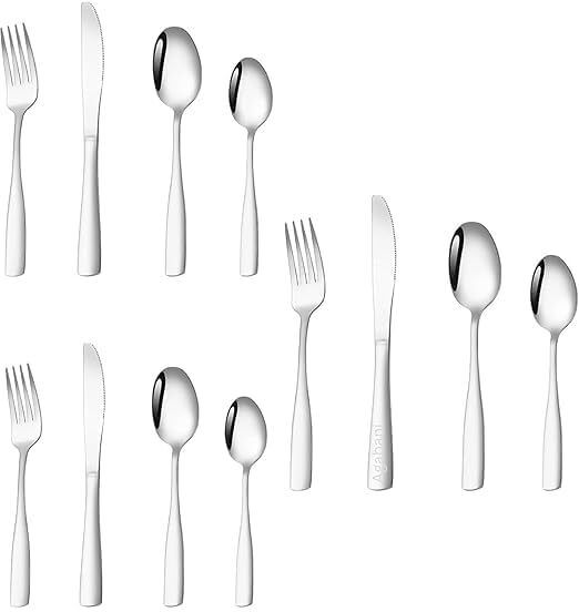 dweloric (12Pcs) Silver Flatware Mirror Polishe Cutlery Set Spoon, Fork & Knive Stainless Steel Cutlery Set-picture-16