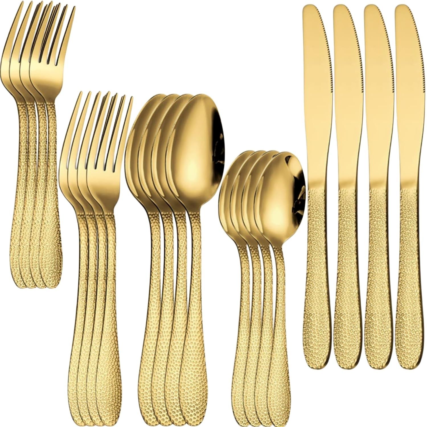 Cutlery Flatware Set for Dining Serving Silverware Set - Hammered Pattern Stainless Steel Cutlery Set-image-45