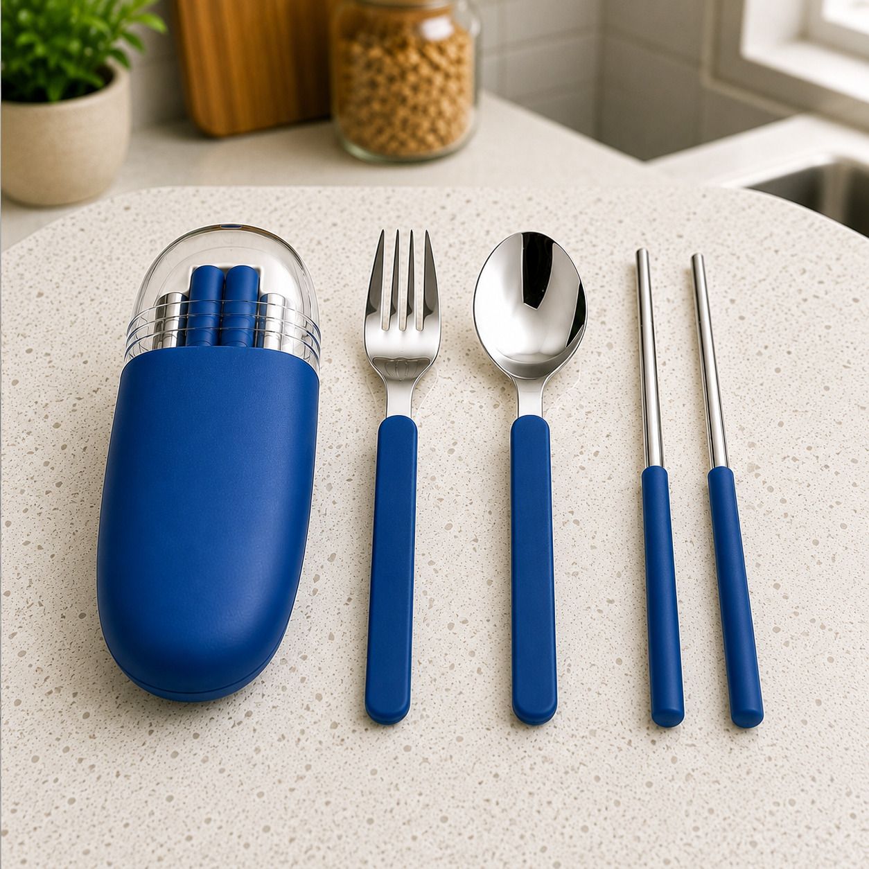 Portable Stainless Steel Travel Cutlery Set with Storage Case Disposable Stainless Steel Cutlery Set-image-1