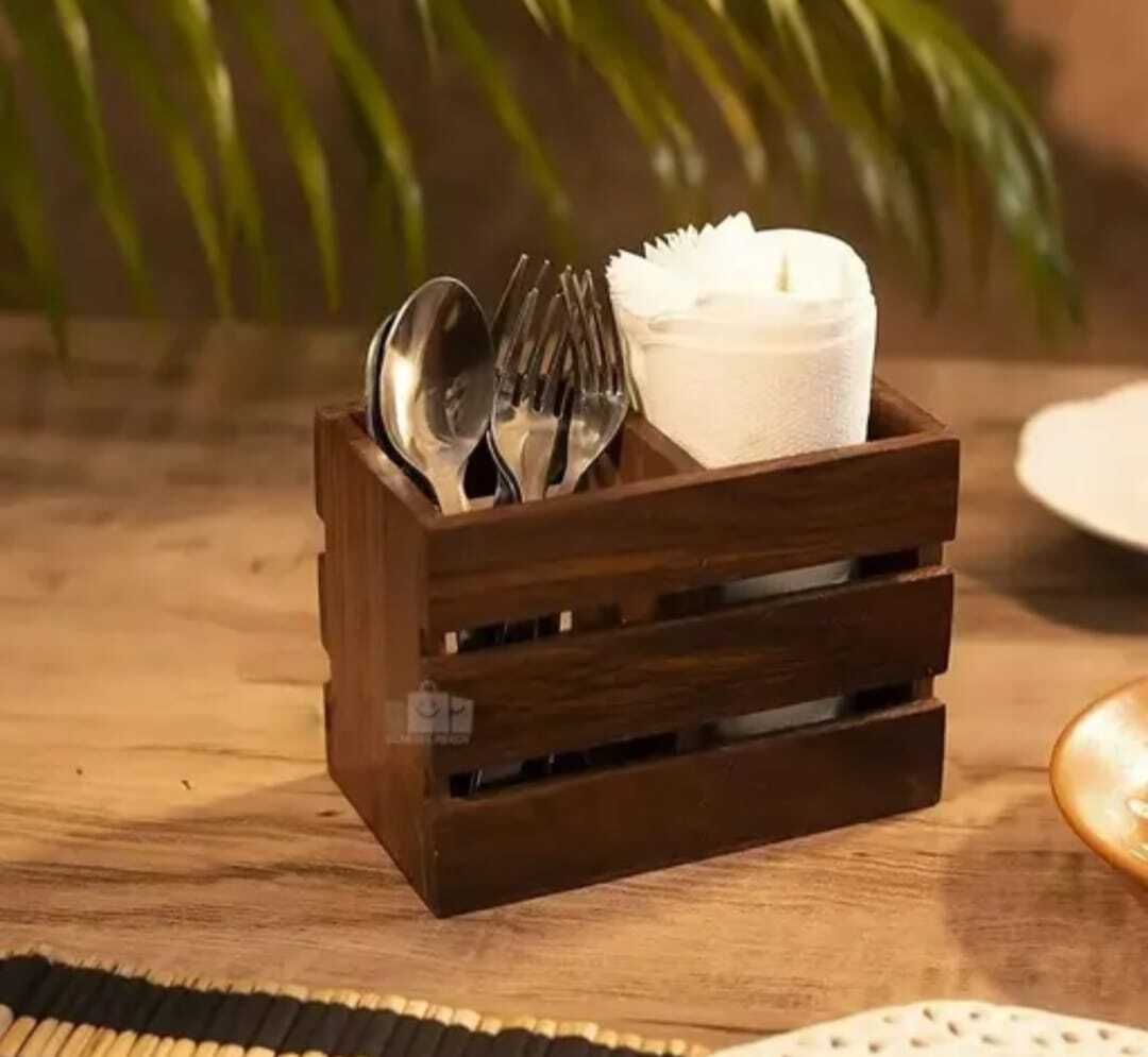 Alifer shoppee Wooden Cutlery Spoon Holder Wooden Cutlery Set-image-0