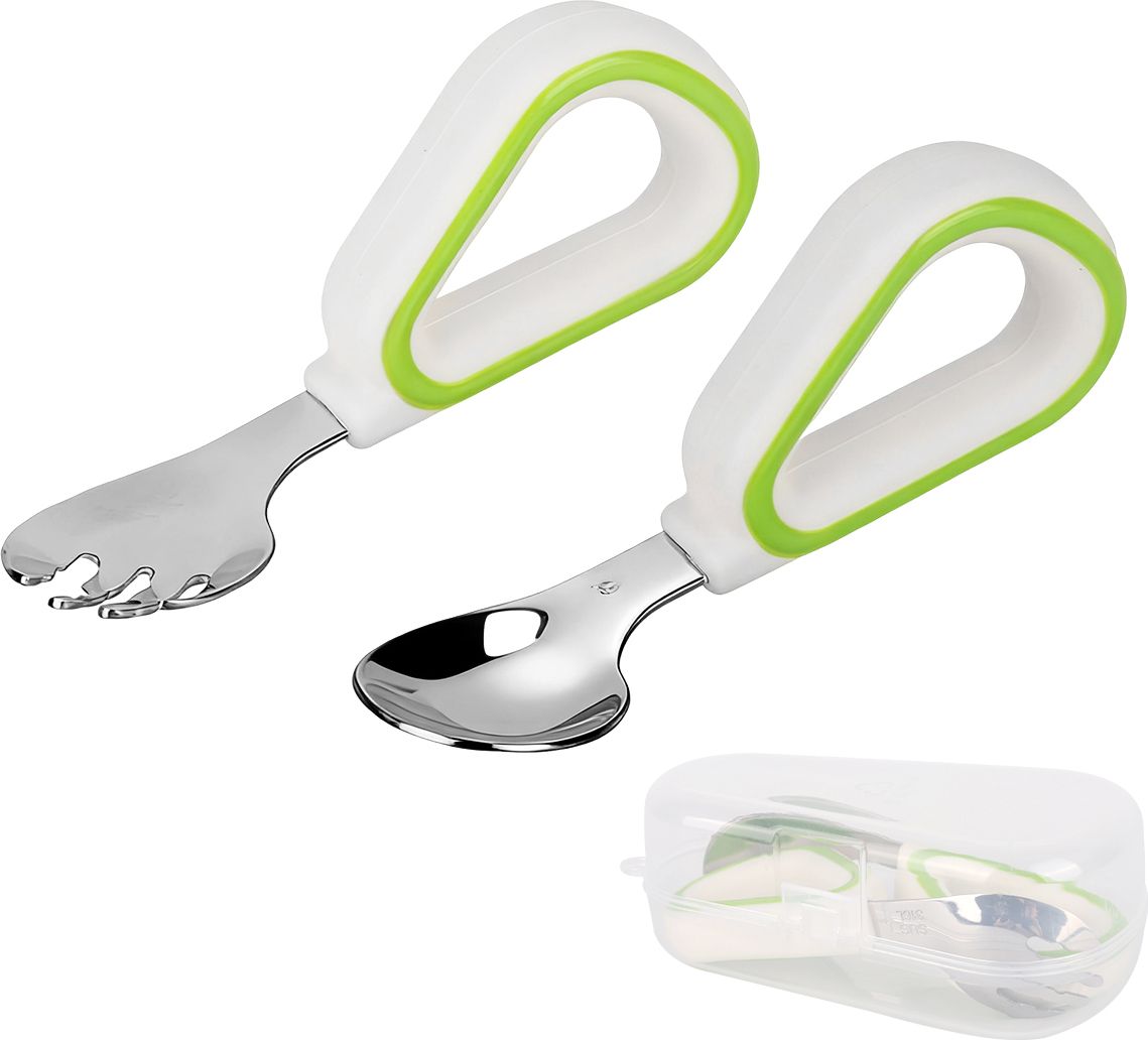 Toddler stainless steel spoon and fork set with soft silicone loop handles Stainless Steel Cutlery Set-image-24