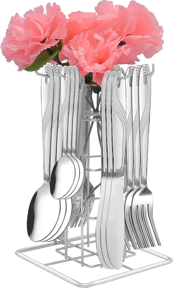 Olive Cutlery Set (6.Knife,6 Fork,6 Dinner Spoon, 6 Tea Spoon With Flower Stand) Stainless Steel Cutlery Set-image-47