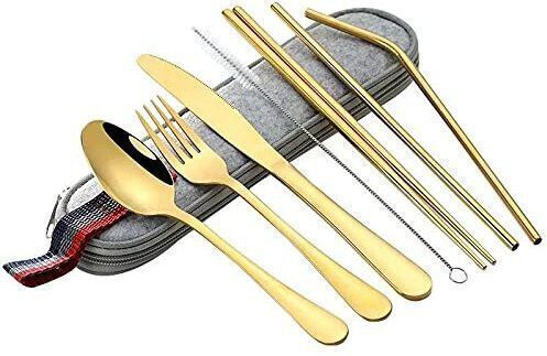 Portable Utensils Flatware Set, Travel Camping Cutlery Set, 8-Pieces with Pouch Stainless Steel Cutlery Set-image-27