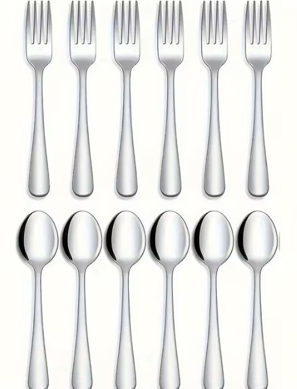 Stainless Steel Table Spoon & Fork Set – 12 Pieces (6 Spoons + 6 Forks) Disposable Stainless Steel Cutlery Set-image-20