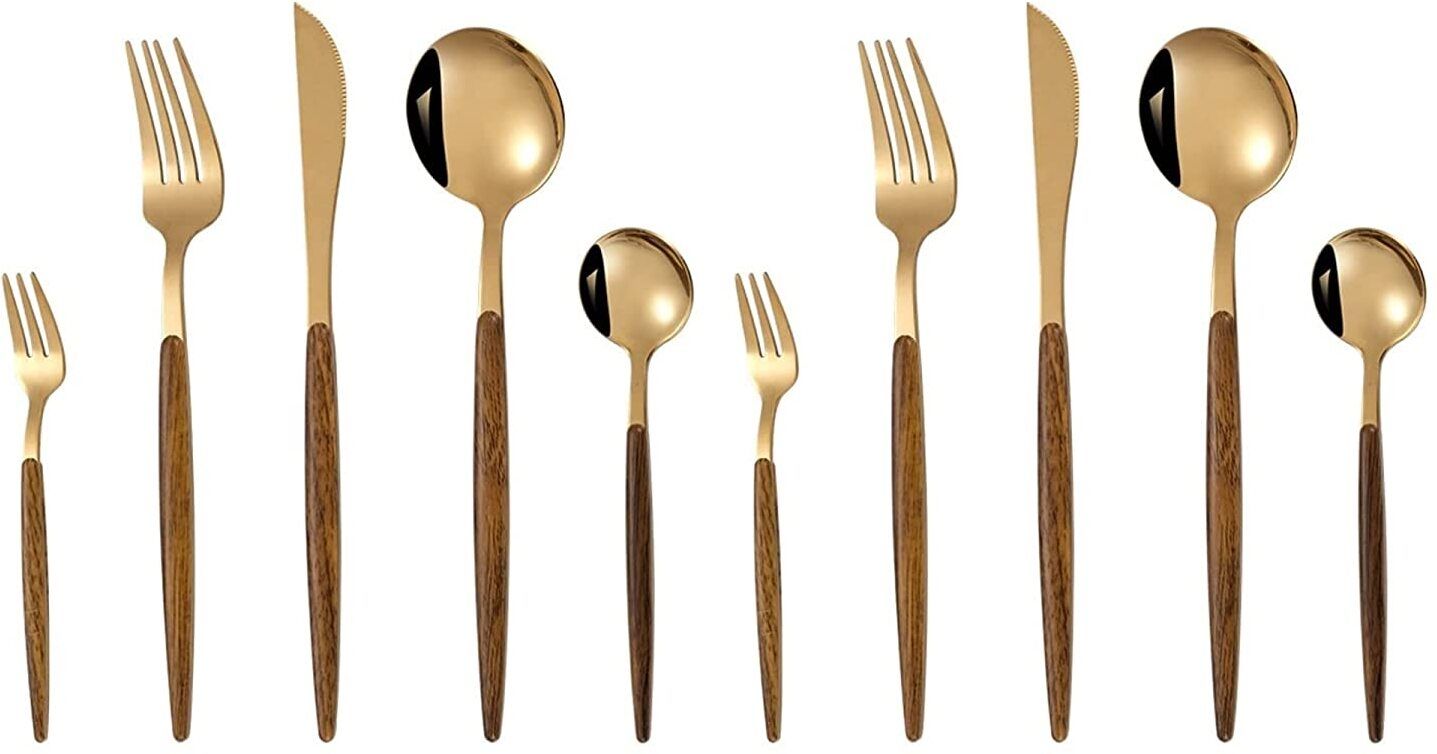 tomatus Stainless Steel Kitchen Silverware Set, Unique Wooden Design Handle Stainless Steel Cutlery Set-picture-37