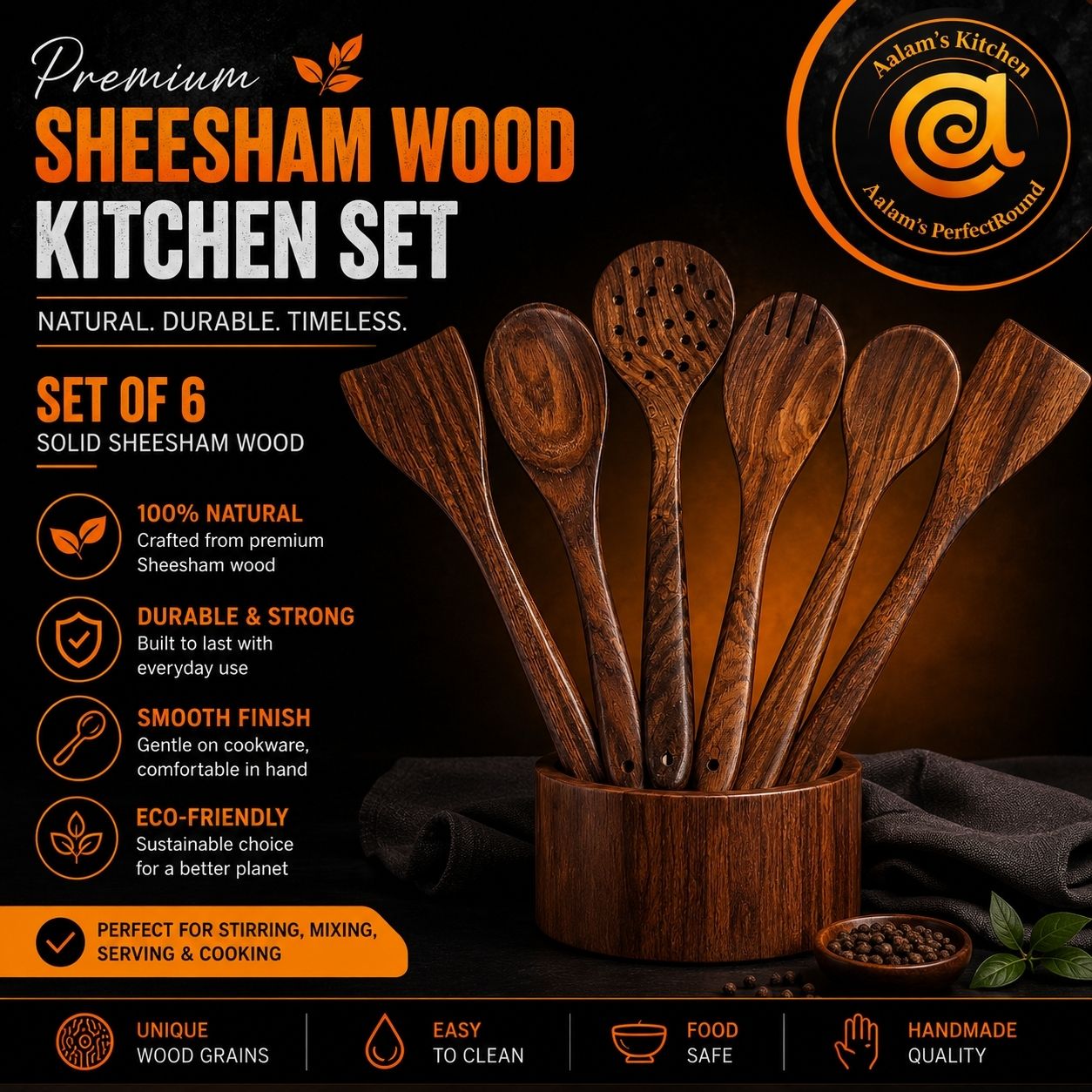 aalams Wooden Cutlery - Set of 6 Wooden Cutlery Set-picture-26