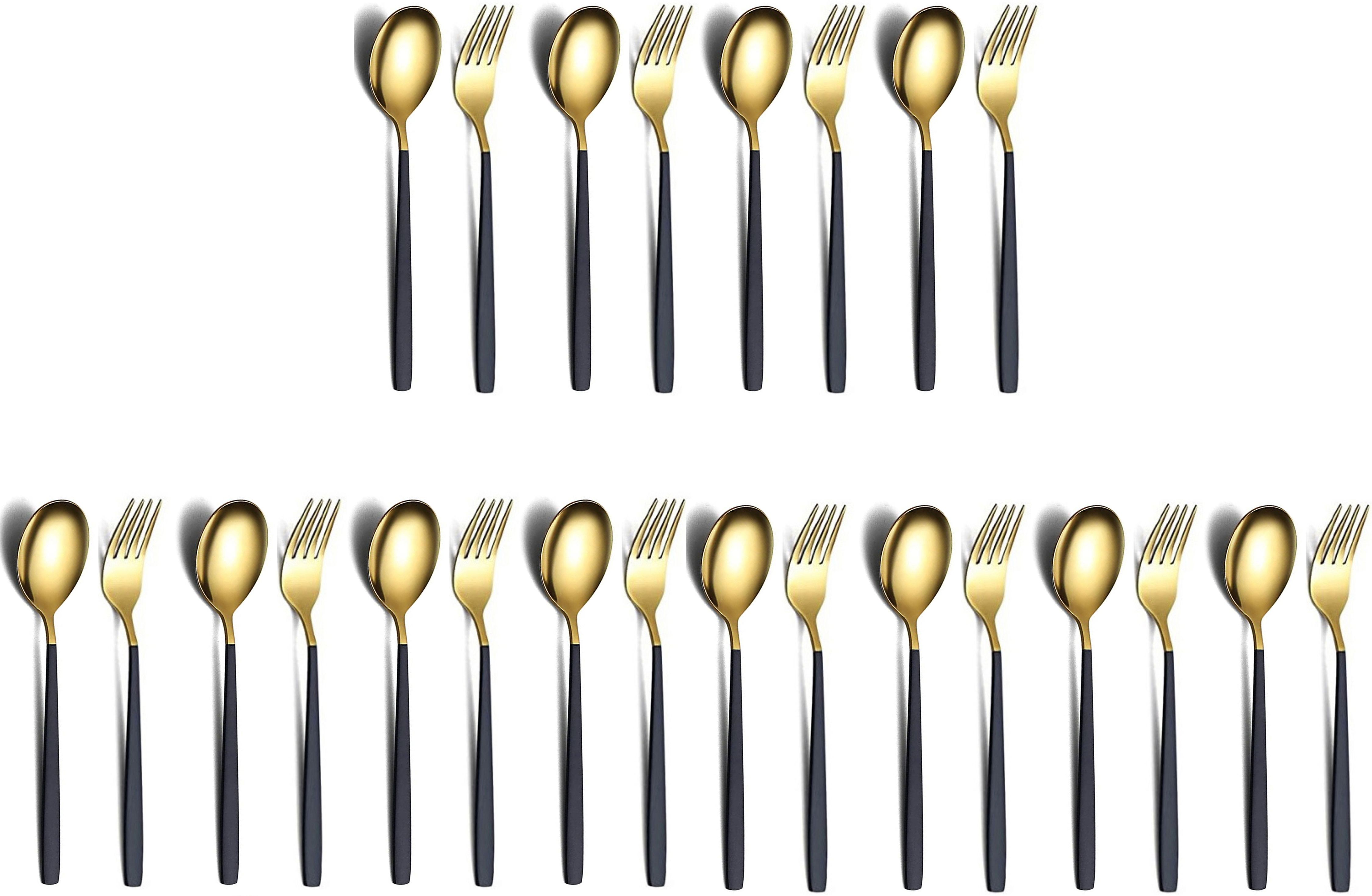 Mirror Finish Golden Cutlery, Flatware, Tableware (12 Spoons,12 Forks) Gold Plated, Stainless Steel Cutlery Set-image-14