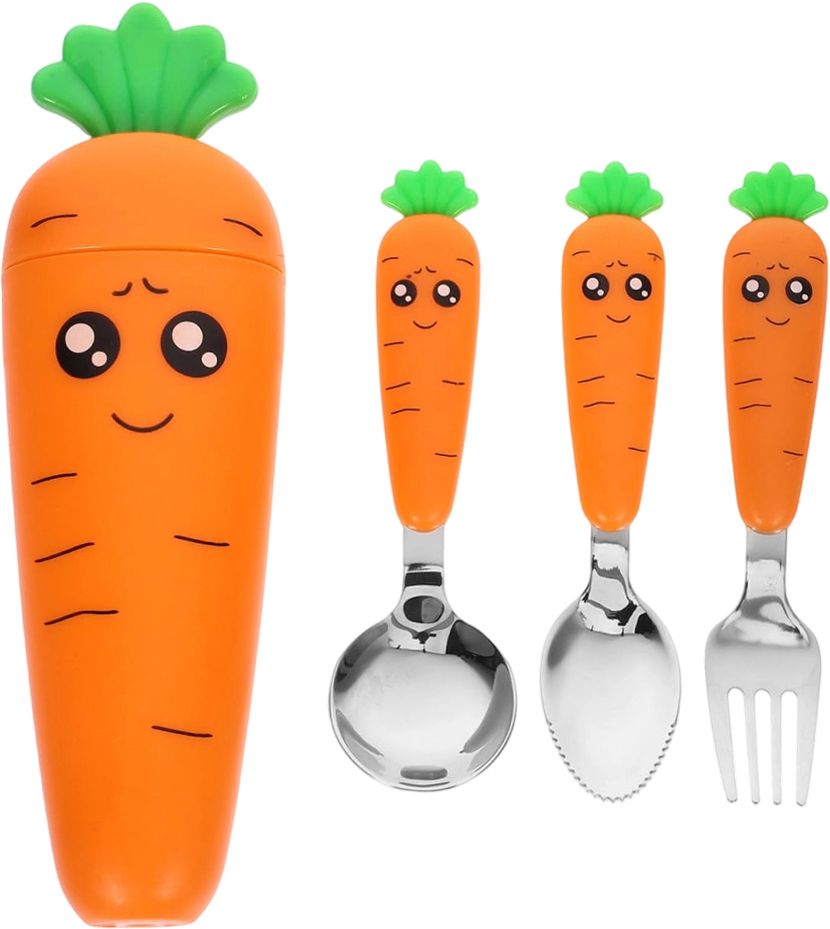 maycreate Spoon and Fork Set with Case for Kids Cute Carrot Handle Design Stainless Steel Cutlery Set-picture-11
