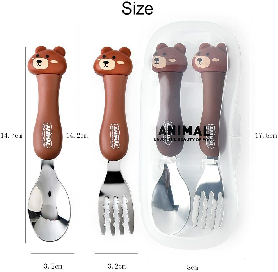 Tableware Cartoon Kids Spoon and Fork Set Dessert Spoon for Children(Bear Brown) Plastic Cutlery Set