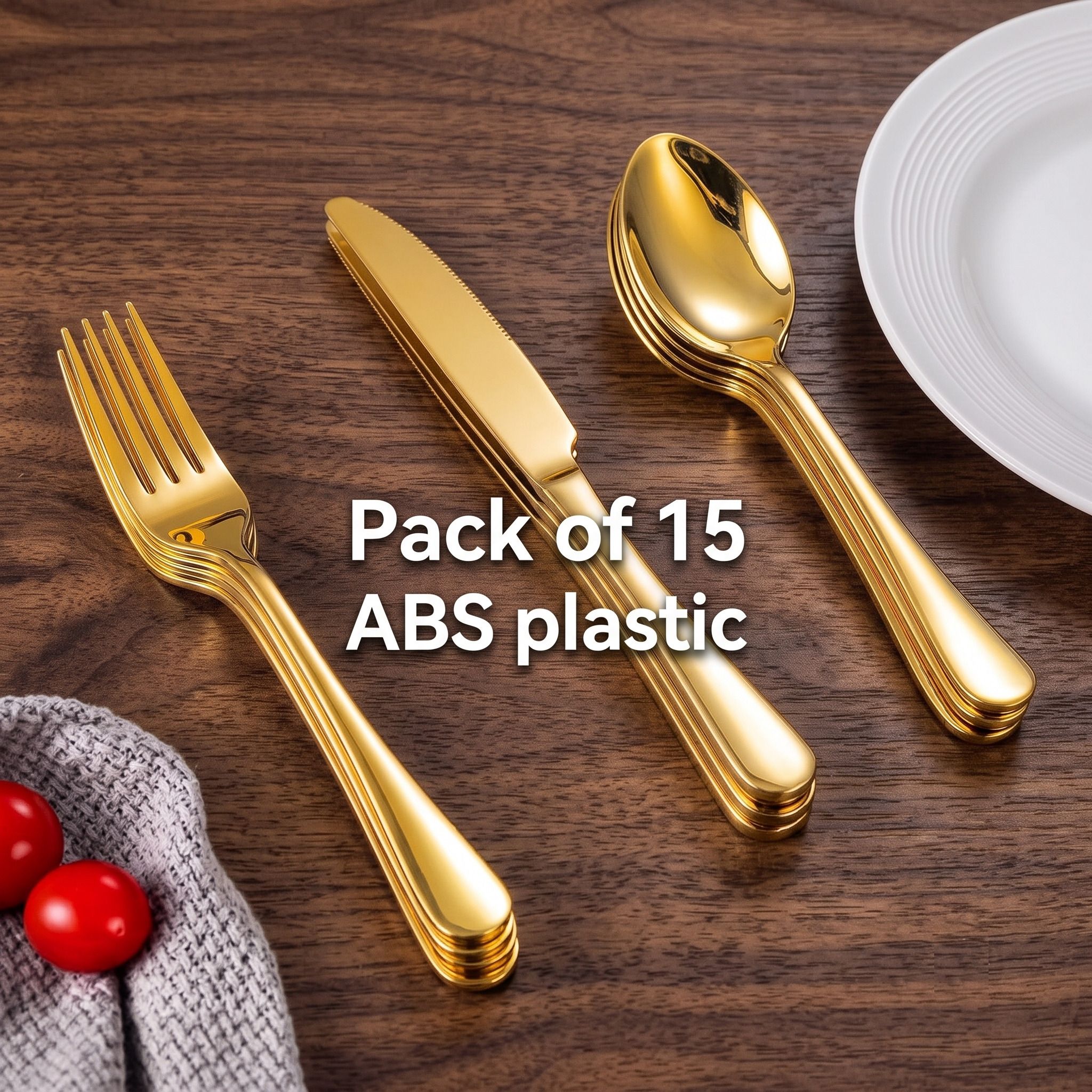 High Grade Gold Plastic Disposable Cutlery Set for Event Catering 15 Pack Disposable Plastic Cutlery Set-image-33